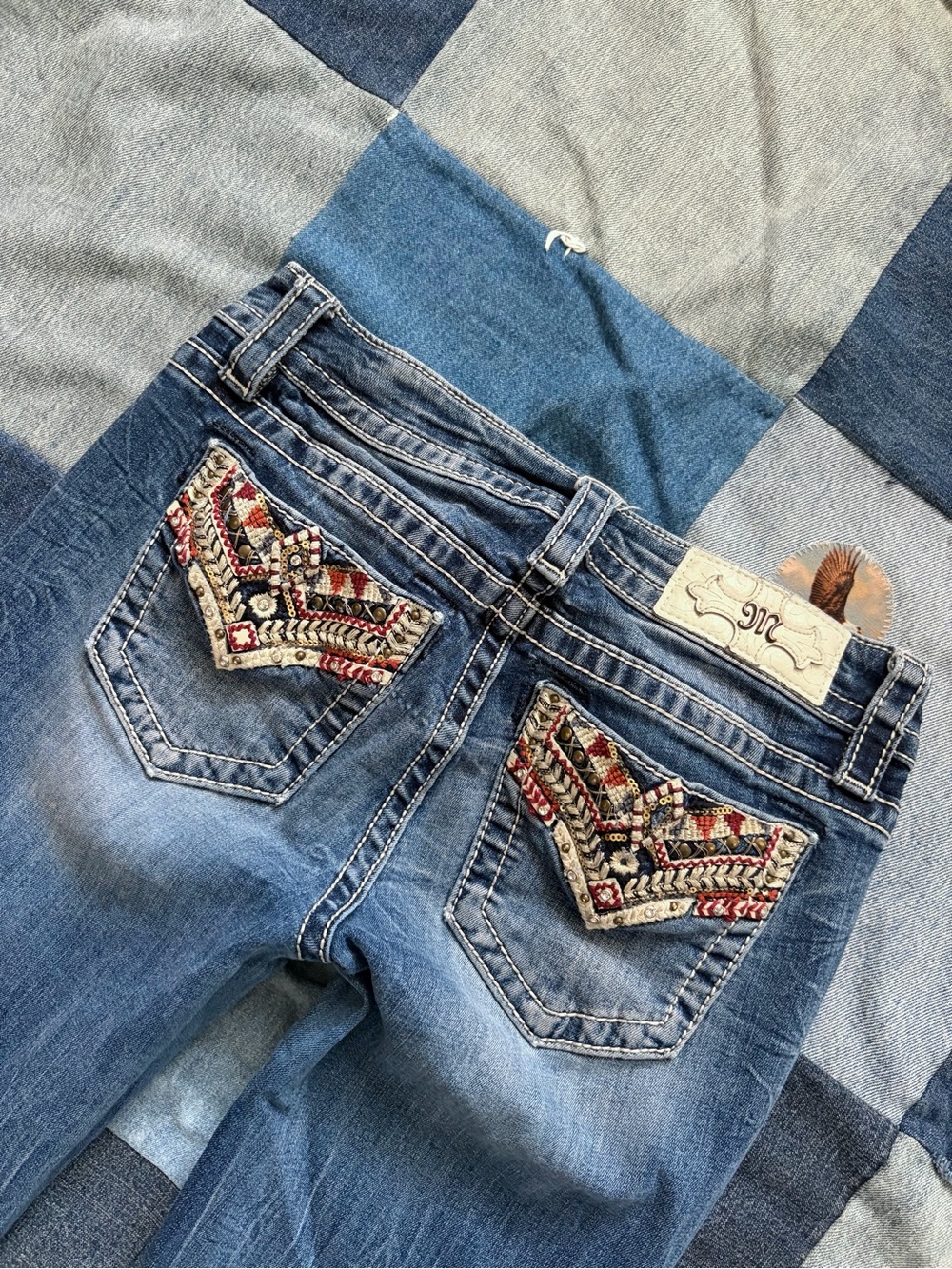 Y2K Miss Me Denim Low Rise Bootcut Jeans Embroidered Studded Sequins Size 27